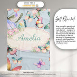 Pastel Watercolor Butterflies Pale Blue Background Seamless Pattern  Personalised Custom Name Super Soft Fleece Blanket Bed Sofa Throw