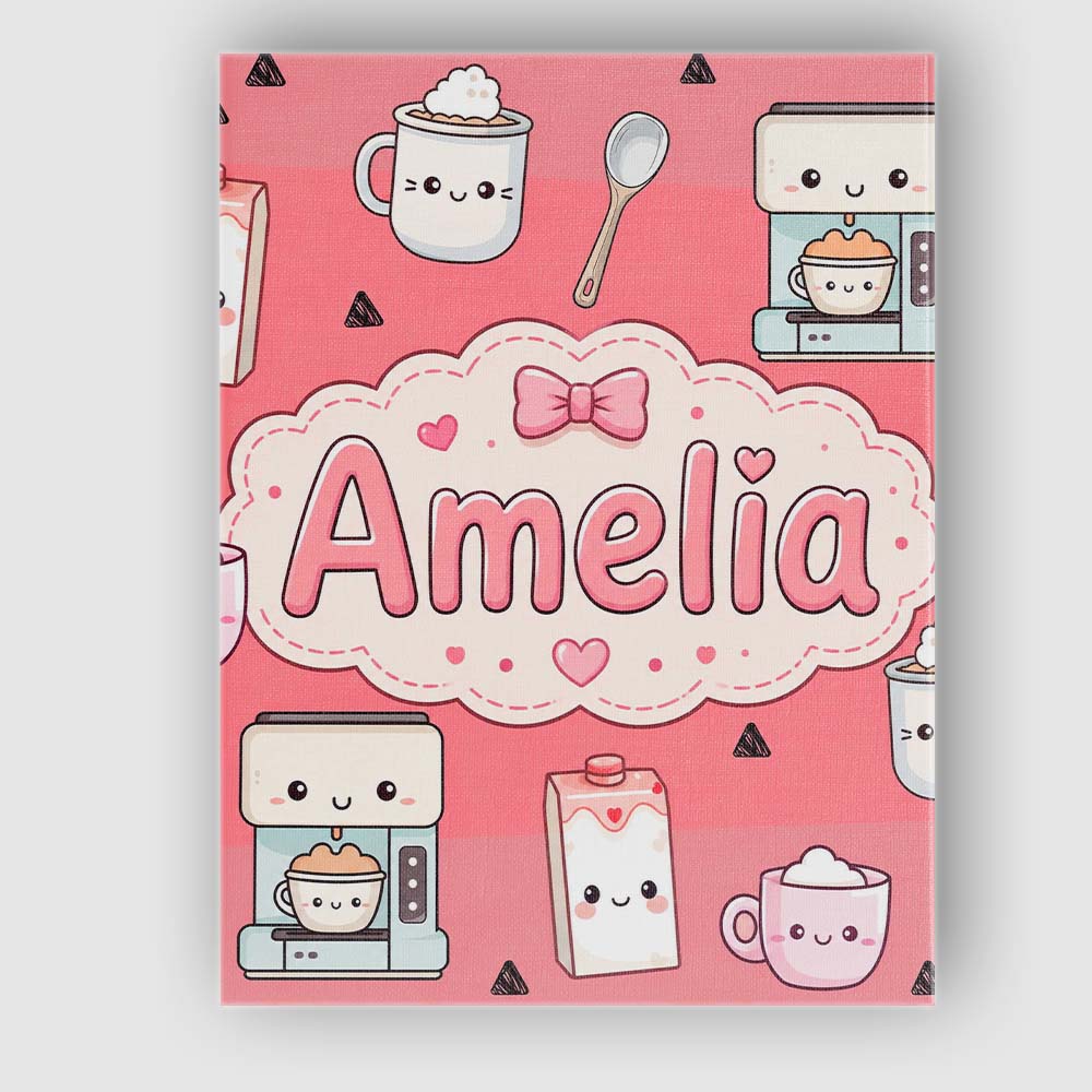 Personalised Name Cute Kawaii Coffee Maker Custom  Unique Gift Idea Elegant Feature Canvas Wall Art Print Decor Picture Ready to Hang