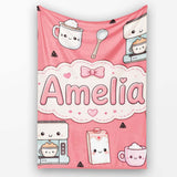 Cute Kawaii Coffee Maker Milk Carton Cups Red Background Seamless  Personalised Custom Name Super Soft Fleece Blanket Bed Sofa Throw