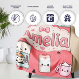 Cute Kawaii Coffee Maker Milk Carton Cups Red Background Seamless  Personalised Custom Name Super Soft Fleece Blanket Bed Sofa Throw