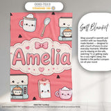 Cute Kawaii Coffee Maker Milk Carton Cups Red Background Seamless  Personalised Custom Name Super Soft Fleece Blanket Bed Sofa Throw
