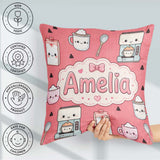 Custom Name Cute Kawaii Milk Carton Cups Red Background Seamless Square Filled Cushion Throw Pillow Sofa Bed Home Decor Zip Washable UK Made