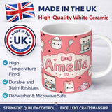 Personalized Custom Name Cute Kawaii Coffee Maker Milk Carton Cups Red Background Seamless 11oz Ceramic Coffee Tea Mug White Large Handle