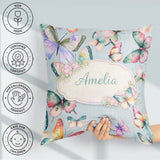 Custom Name Watercolor Butterflies Pale Blue Background Seamless Square Filled Cushion Throw Pillow Sofa Bed Home Decor Zip Washable UK Made