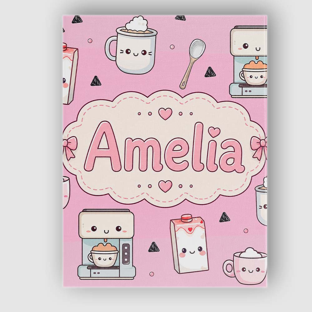 Personalised Name Kawaii Coffee Maker Milk Custom  Unique Gift Idea Elegant Feature Canvas Wall Art Print Decor Picture Ready to Hang