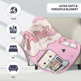 Kawaii Coffee Maker Milk Carton Cups Blush Pink Seamless Pattern  Personalised Custom Name Super Soft Fleece Blanket Bed Sofa Throw