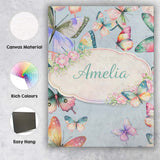 Personalised Name Pastel Watercolor Butterflies Pale Blue Background Custom  Home Canvas Wall Art Print Decor Picture Ready to Hang