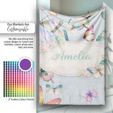 Pastel Watercolor Butterflies Pale Blue Background Seamless Pattern  Personalised Custom Name Super Soft Fleece Blanket Bed Sofa Throw