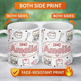 Personalized Custom Name Cute Kawaii Coffee Maker Milk Carton Cups Grey Background Seamless 11oz Ceramic Coffee Tea Mug White Large Handle