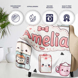 Cute Kawaii Coffee Maker Milk Carton Cups Grey Background Seamless  Personalised Custom Name Super Soft Fleece Blanket Bed Sofa Throw