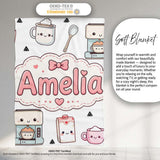 Cute Kawaii Coffee Maker Milk Carton Cups Grey Background Seamless  Personalised Custom Name Super Soft Fleece Blanket Bed Sofa Throw