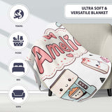 Cute Kawaii Coffee Maker Milk Carton Cups Grey Background Seamless  Personalised Custom Name Super Soft Fleece Blanket Bed Sofa Throw