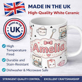 Personalized Custom Name Cute Kawaii Coffee Maker Milk Carton Cups Grey Background Seamless 11oz Ceramic Coffee Tea Mug White Large Handle