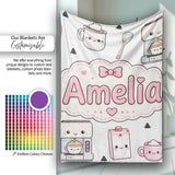 Cute Kawaii Coffee Maker Milk Carton Cups Grey Background Seamless  Personalised Custom Name Super Soft Fleece Blanket Bed Sofa Throw