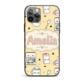 Cute Kawaii Coffee Maker Milk Carton Cups Yellow Custom Name Protective Phone Case Mobile Cover Durable Everyday Smartphone Shock Resistant