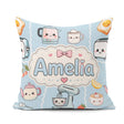 Custom Name Kawaii Mixer Kettle Fruits Blue Background Seamless Square Filled Cushion Throw Pillow Sofa Bed Home Decor Zip Washable UK Made