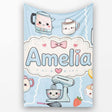 Cute Kawaii  Mixer Kettle Fruits Blue Background Seamless  Personalised Custom Name Super Soft Fleece Blanket Bed Sofa Throw