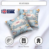 Custom Name Kawaii Mixer Kettle Fruits Blue Background Seamless Square Filled Cushion Throw Pillow Sofa Bed Home Decor Zip Washable UK Made