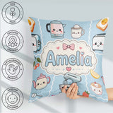 Custom Name Kawaii Mixer Kettle Fruits Blue Background Seamless Square Filled Cushion Throw Pillow Sofa Bed Home Decor Zip Washable UK Made