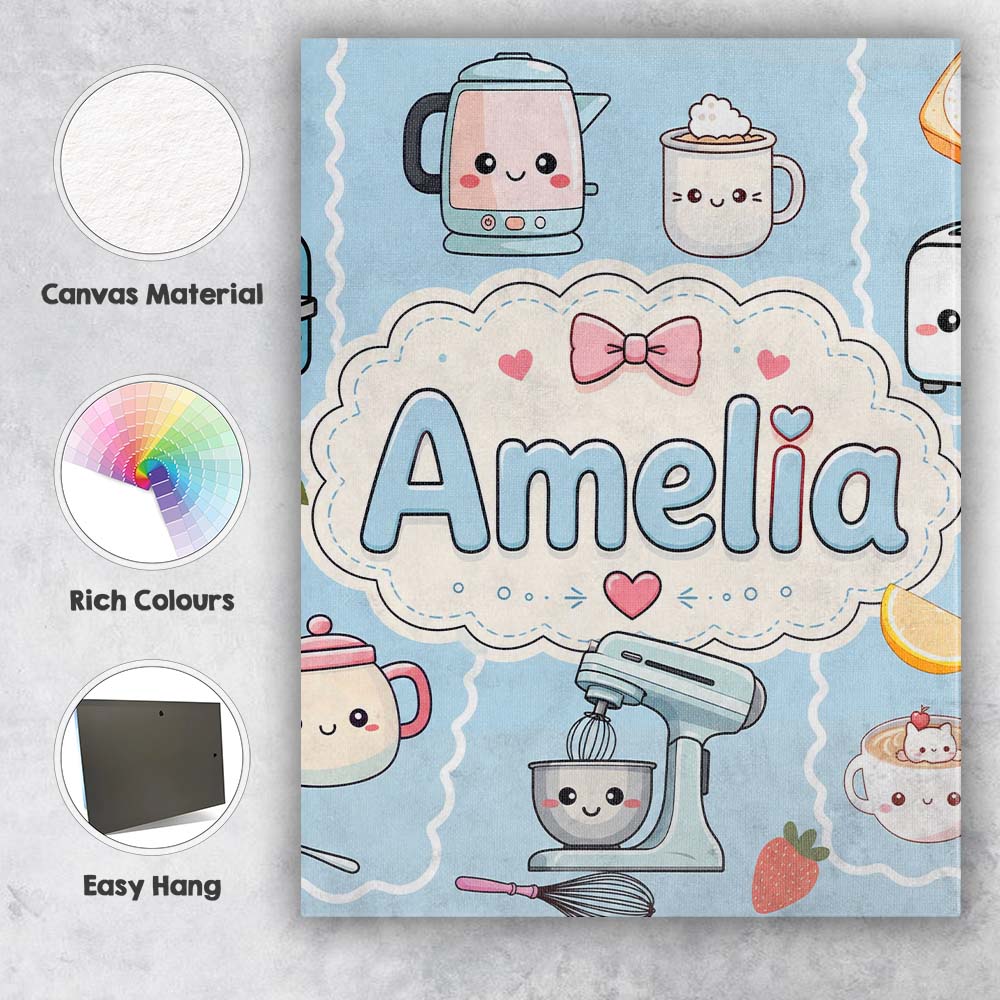 Personalised Name Cute Kawaii Mixer Kettle Custom  Unique Gift Idea Elegant Feature Canvas Wall Art Print Decor Picture Ready to Hang