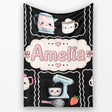 Cute Kawaii  Mixer Kettle Fruits Black Background Seamless  Personalised Custom Name Super Soft Fleece Blanket Bed Sofa Throw