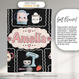 Cute Kawaii  Mixer Kettle Fruits Black Background Seamless  Personalised Custom Name Super Soft Fleece Blanket Bed Sofa Throw