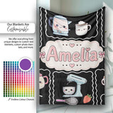Cute Kawaii  Mixer Kettle Fruits Black Background Seamless  Personalised Custom Name Super Soft Fleece Blanket Bed Sofa Throw