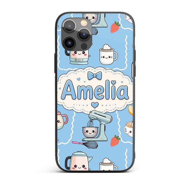Cute Kawaii Mixer Kettle Fruits Printed Design Custom Name Protective Phone Case Mobile Cover Durable Everyday Smartphone Shock Resistant