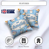 Custom Name Cute Kawaii Mixer Kettle Fruits Sky Blue Background Square Filled Cushion Throw Pillow Sofa Bed Home Decor Zip Washable UK Made