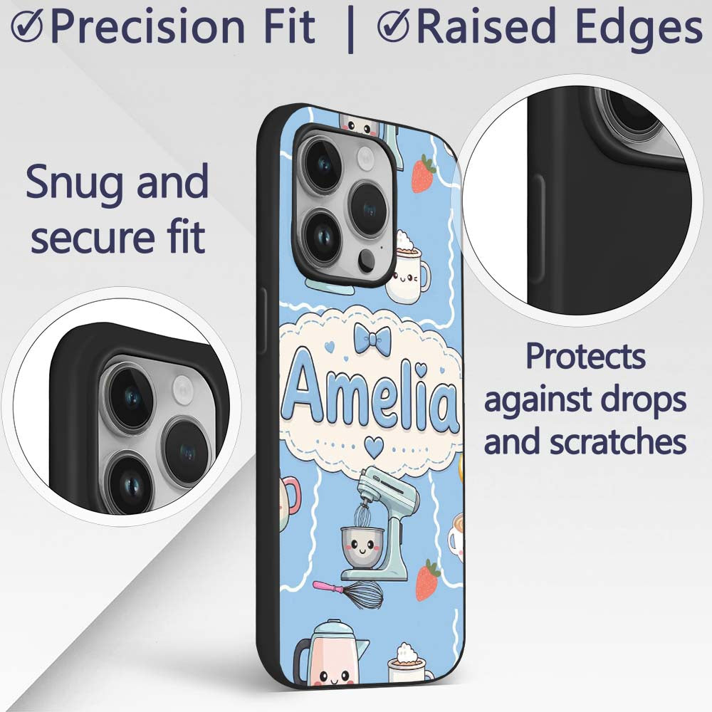 Cute Kawaii Mixer Kettle Fruits Printed Design Custom Name Protective Phone Case Mobile Cover Durable Everyday Smartphone Shock Resistant