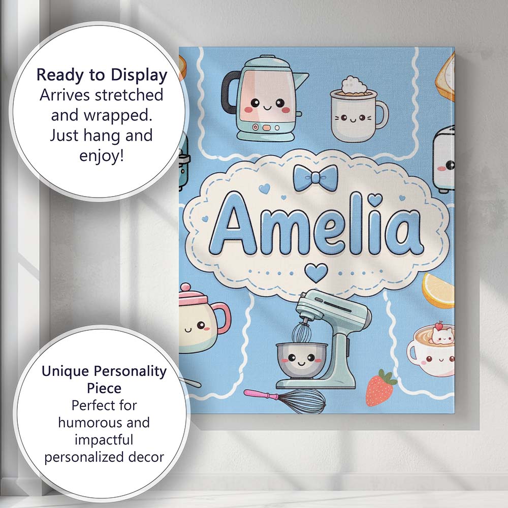 Personalised Name Cute Kawaii Mixer Kettle Custom  Unique Gift Idea Elegant Feature Canvas Wall Art Print Decor Picture Ready to Hang