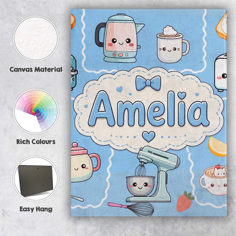 Personalised Name Cute Kawaii Mixer Kettle Custom  Unique Gift Idea Elegant Feature Canvas Wall Art Print Decor Picture Ready to Hang