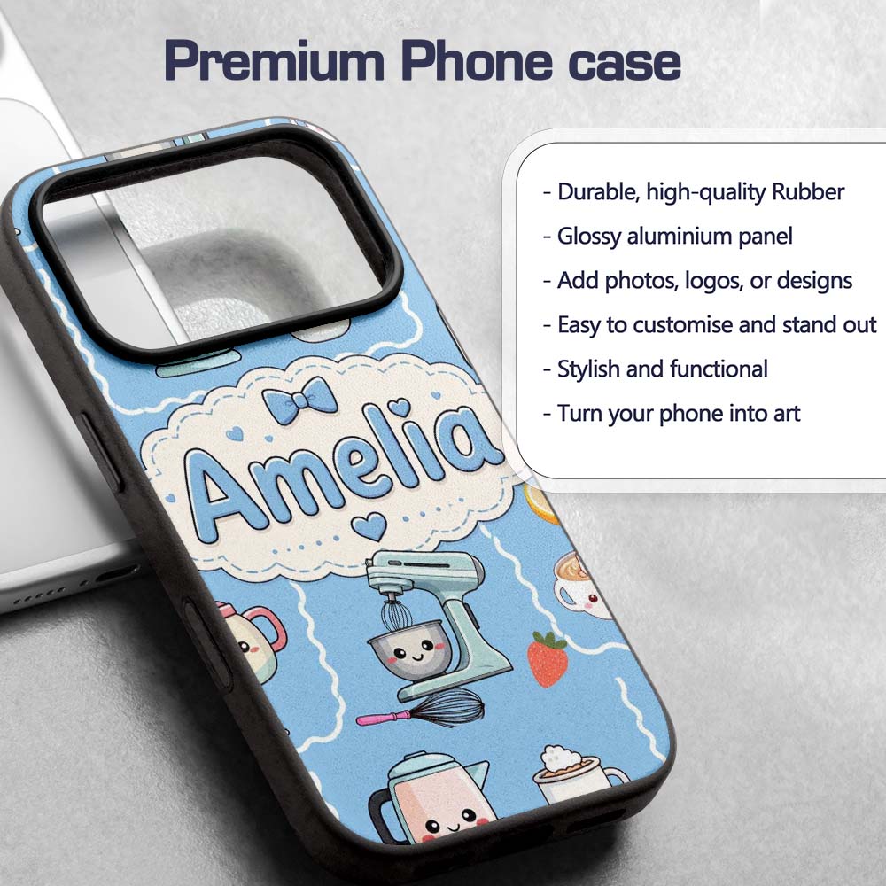Cute Kawaii Mixer Kettle Fruits Printed Design Custom Name Protective Phone Case Mobile Cover Durable Everyday Smartphone Shock Resistant