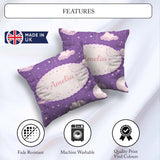 Custom Name Purple Night Sky Moon Hanging Stars Seamless Pattern Square Filled Cushion Throw Pillow Sofa Bed Home Decor Zip Washable UK Made