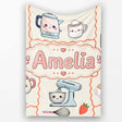 Cute Kawaii  Mixer Kettle Fruits Cream Background Seamless  Personalised Custom Name Super Soft Fleece Blanket Bed Sofa Throw