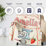 Cute Kawaii  Mixer Kettle Fruits Cream Background Seamless  Personalised Custom Name Super Soft Fleece Blanket Bed Sofa Throw