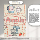 Cute Kawaii  Mixer Kettle Fruits Cream Background Seamless  Personalised Custom Name Super Soft Fleece Blanket Bed Sofa Throw