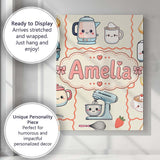 Personalised Name Cute Kawaii Mixer Kettle Custom  Unique Gift Idea Elegant Feature Canvas Wall Art Print Decor Picture Ready to Hang