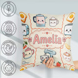 Custom Name Kawaii Mixer Kettle Fruits Cream Background Seamless Square Filled Cushion Throw Pillow Sofa Bed Home Decor Zip Washable UK Made