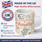 Personalized Custom Name Cute Kawaii Kitchen Mixer Kettle Fruits Cream Background Seamless 11oz Ceramic Coffee Tea Mug White Large Handle