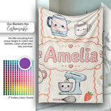 Cute Kawaii  Mixer Kettle Fruits Cream Background Seamless  Personalised Custom Name Super Soft Fleece Blanket Bed Sofa Throw