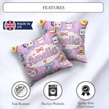 Custom Name Cute Kawaii Kettle Fruits Purple Background Seamless Square Filled Cushion Throw Pillow Sofa Bed Home Decor Zip Washable UK Made