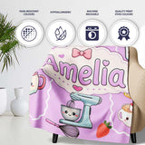 Cute Kawaii  Mixer Kettle Fruits Purple Background Seamless  Personalised Custom Name Super Soft Fleece Blanket Bed Sofa Throw