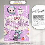 Cute Kawaii  Mixer Kettle Fruits Purple Background Seamless  Personalised Custom Name Super Soft Fleece Blanket Bed Sofa Throw