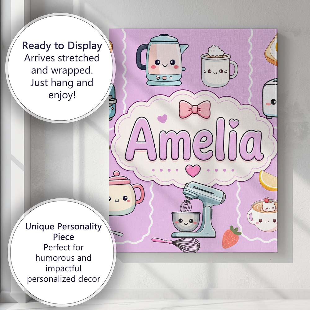 Personalised Name Cute Kawaii Mixer Kettle Custom  Unique Gift Idea Elegant Feature Canvas Wall Art Print Decor Picture Ready to Hang