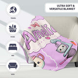 Cute Kawaii  Mixer Kettle Fruits Purple Background Seamless  Personalised Custom Name Super Soft Fleece Blanket Bed Sofa Throw