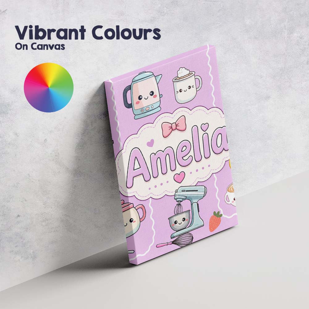 Personalised Name Cute Kawaii Mixer Kettle Custom  Unique Gift Idea Elegant Feature Canvas Wall Art Print Decor Picture Ready to Hang