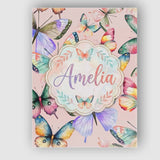 Personalised Name Pastel Watercolor Butterflies Blush Pink Background Custom Home Unique Canvas Wall Art Print Decor Picture Ready to Hang