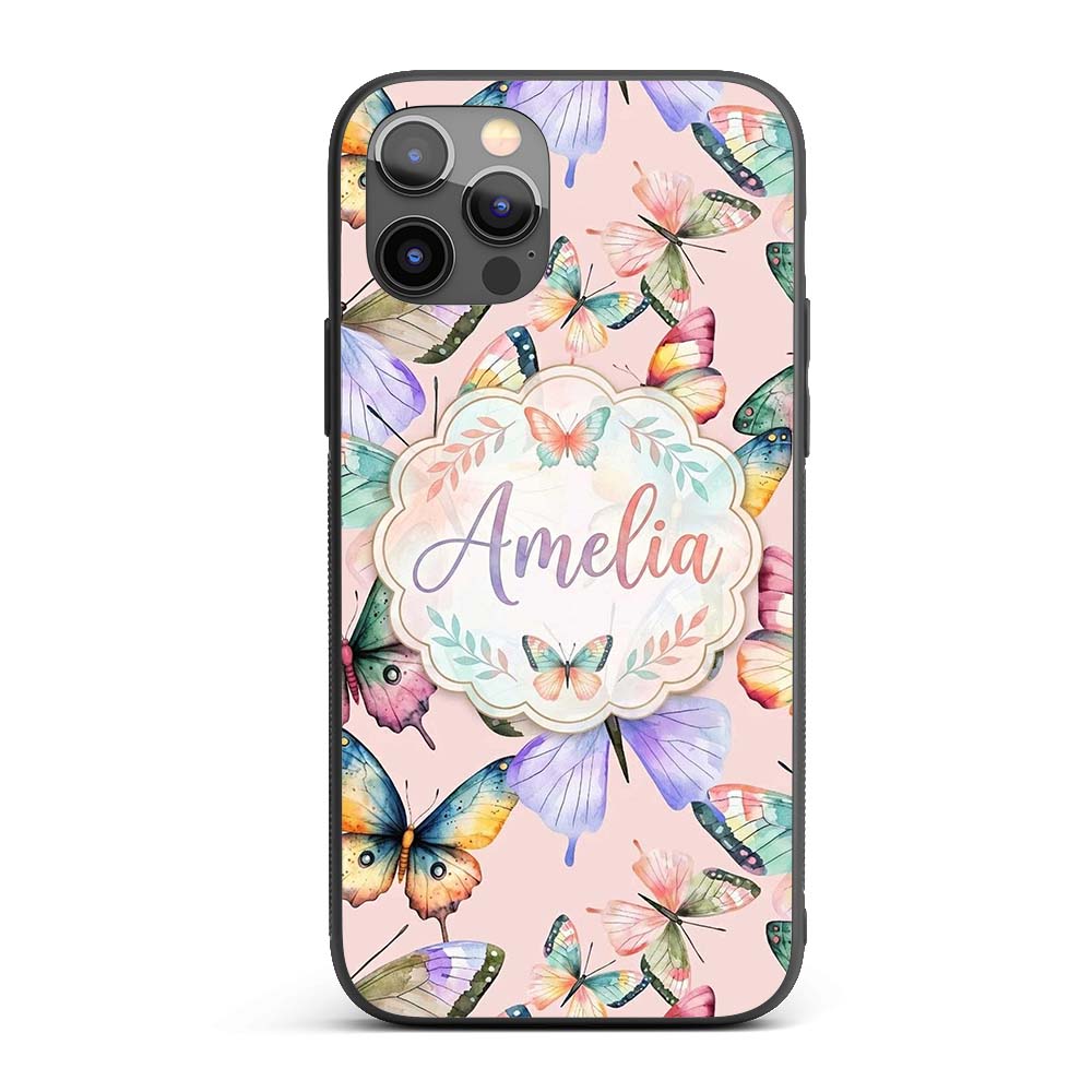 Pastel Watercolor Butterflies Printed Design Custom Name Protective Phone Case Mobile Cover Durable Everyday Smartphone Shock Resistant