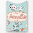 Cute Kawaii  Mixer Kettle Fruits Mint Background Seamless  Personalised Custom Name Super Soft Fleece Blanket Bed Sofa Throw